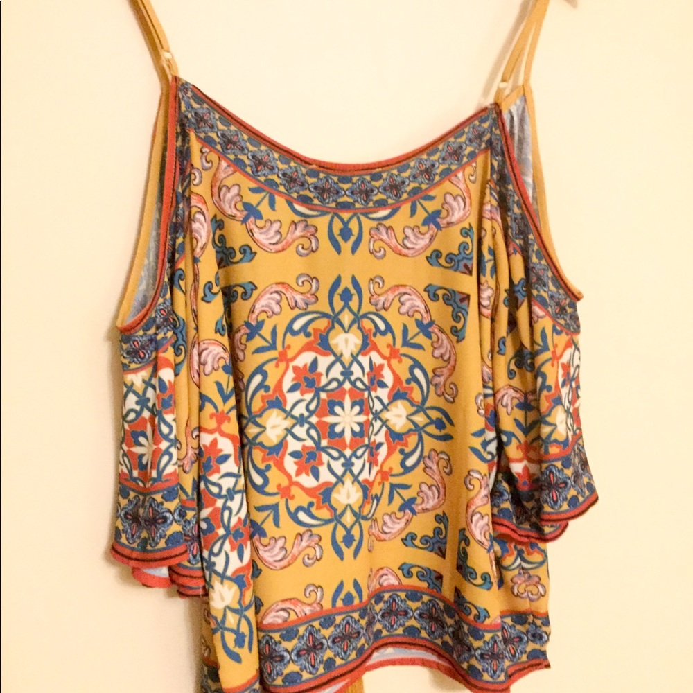 Cold Shoulder Patterned Blouse in Yellow NWOT - Picture 6 of 6
